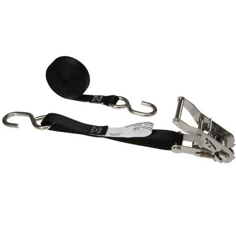 1 X 10' Black Ratchet Strap W/ Stainless Steel Ratchet With S Hooks