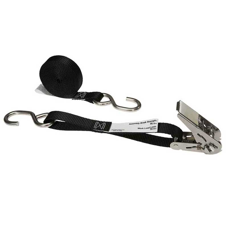 1 X 10' Black Stainless Steel Thumb Ratchet Strap with S-Hooks