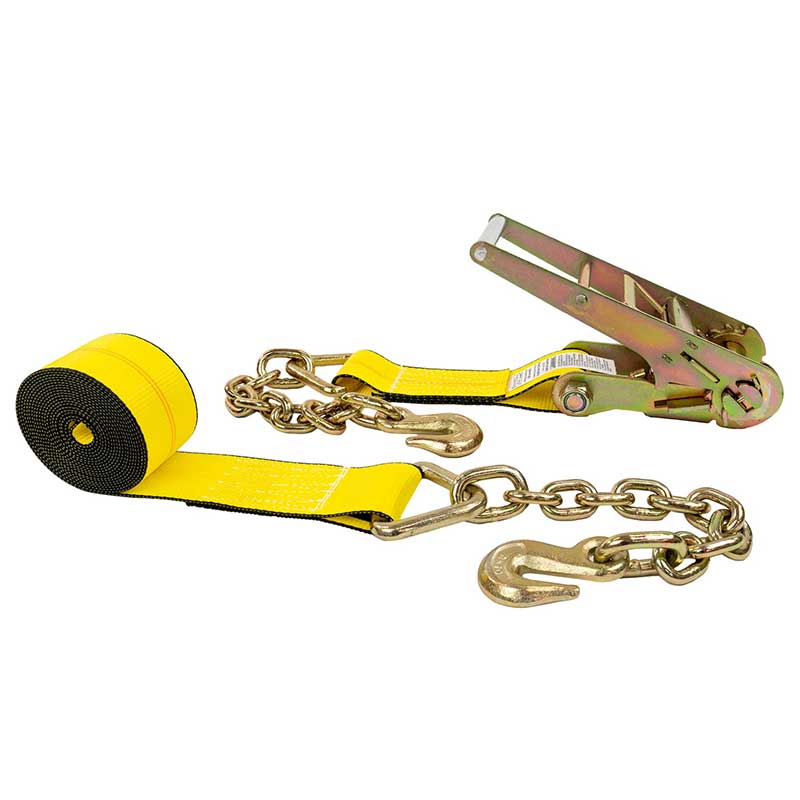 3 X 30' Yellow Ratchet Strap With Chain Extensions